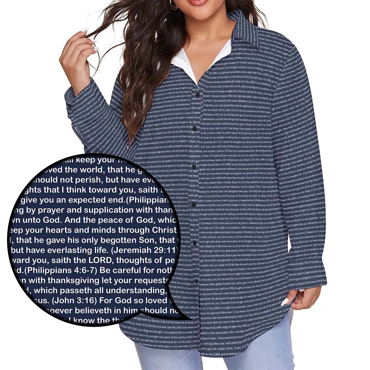 Women Long Sleeve Relaxed Tunic (Plus Size) Shirt | Bible Verse & Scripture