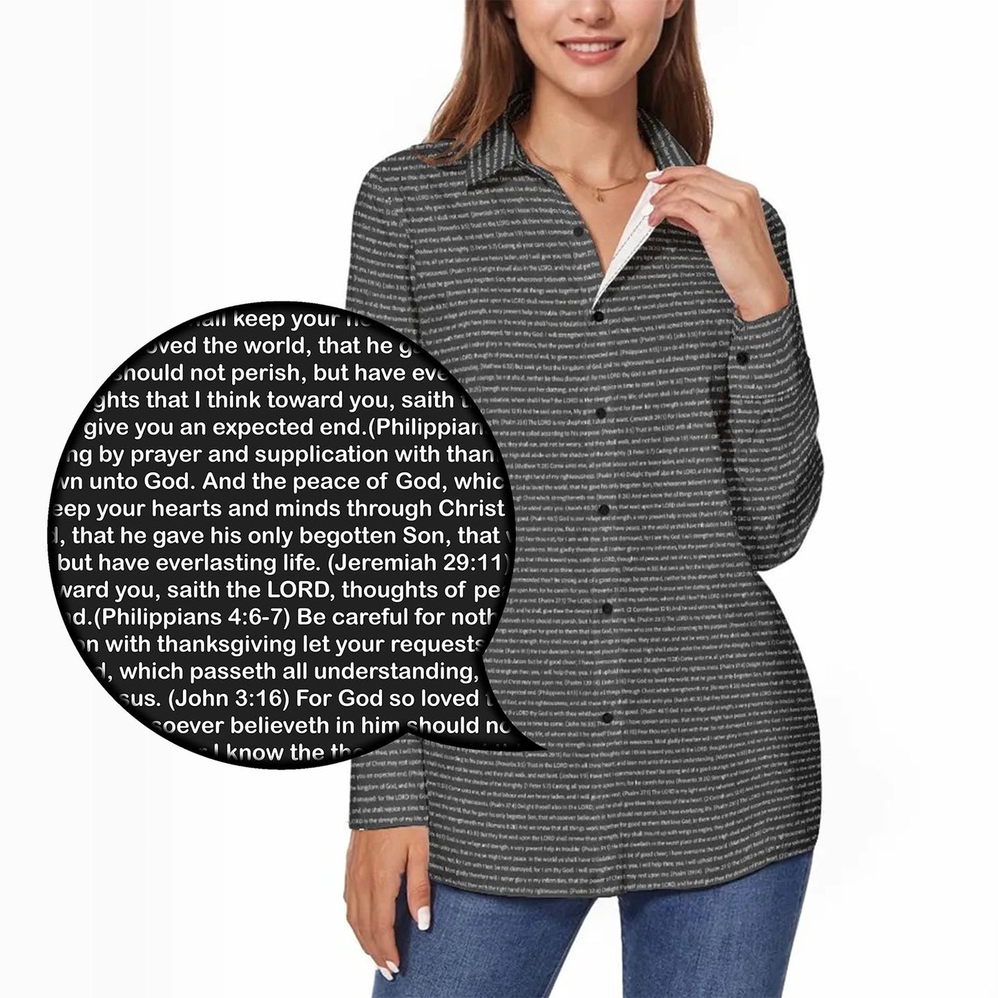 Women's Long Sleeve Stretch Shirt | Personalized Bible Verse & Scripture