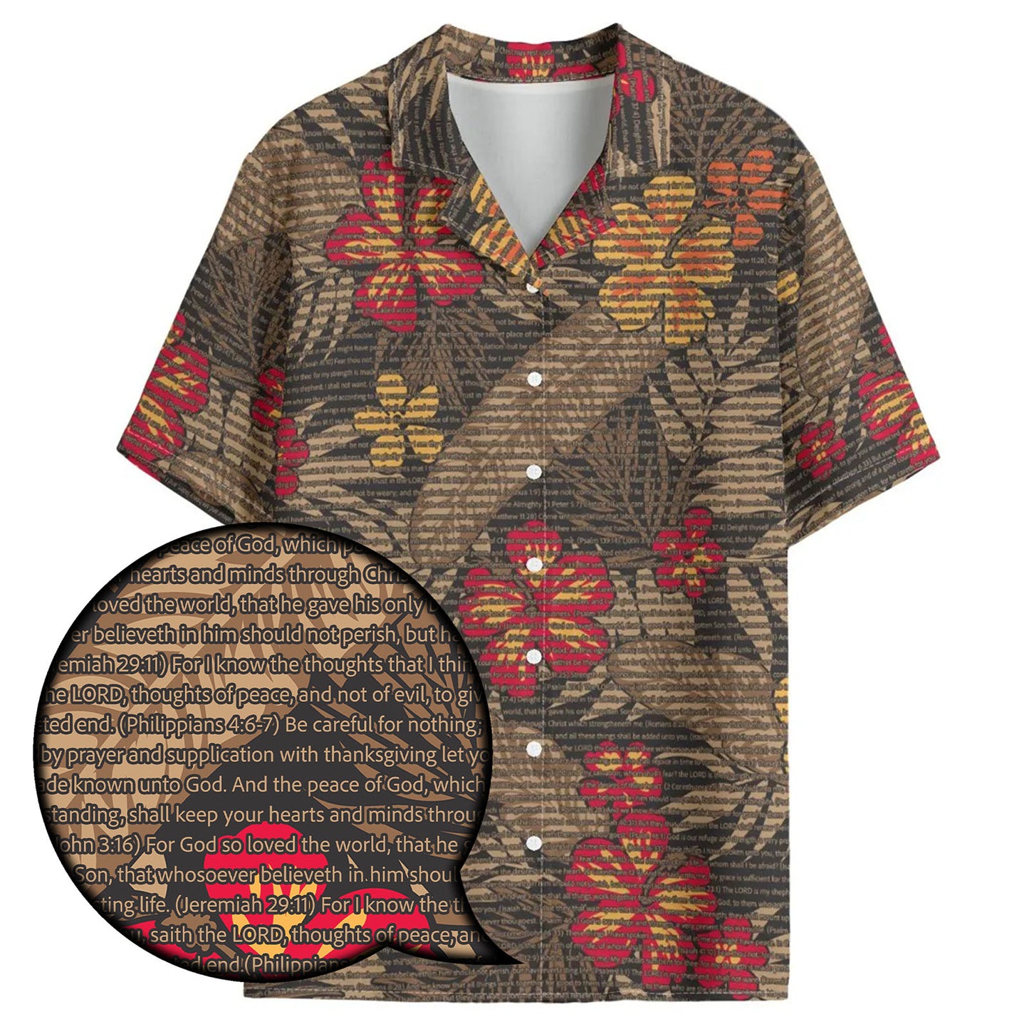 Unisex Aloha Hawaiian Shirt - Tropical Floral Scenic | Bible Verse & Scripture