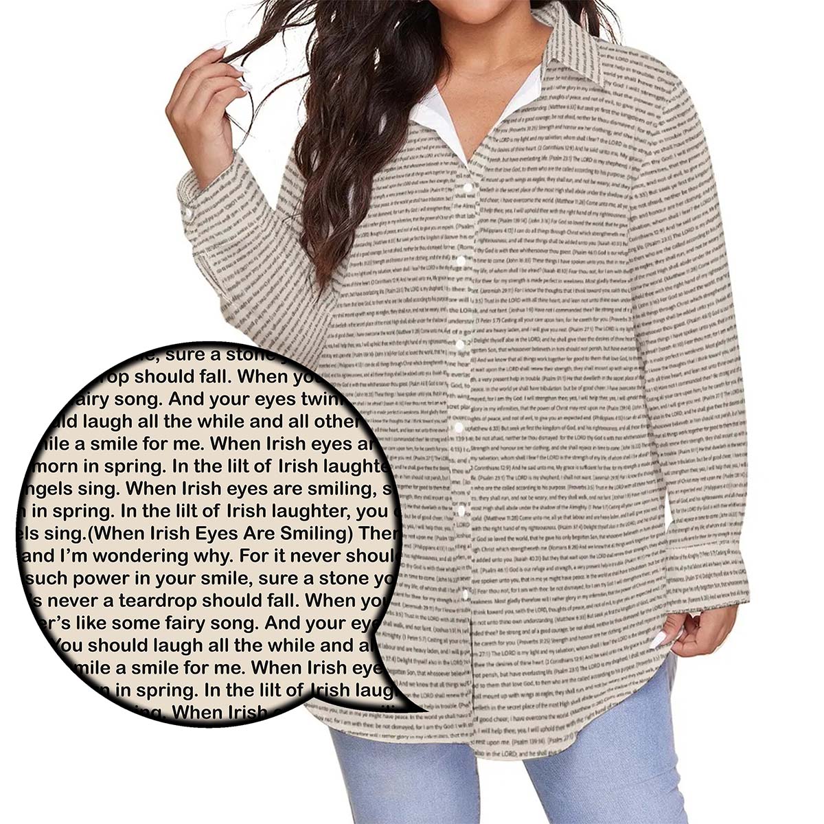 Women Long Sleeve Relaxed Tunic (Plus Size) Shirt | Song Lyrics