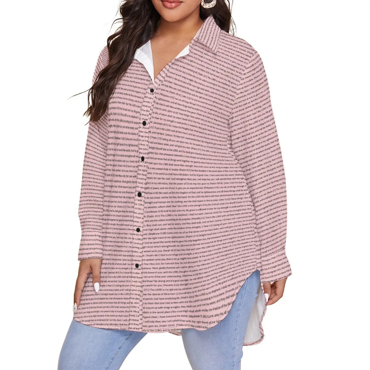 Women Long Sleeve Relaxed Tunic (Plus Size) Shirt | Bible Verse & Scripture