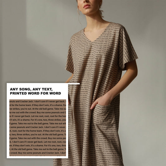 Women's Short Sleeve Relaxed V-Neck Midi Dress | Personalized Song Lyrics & Text