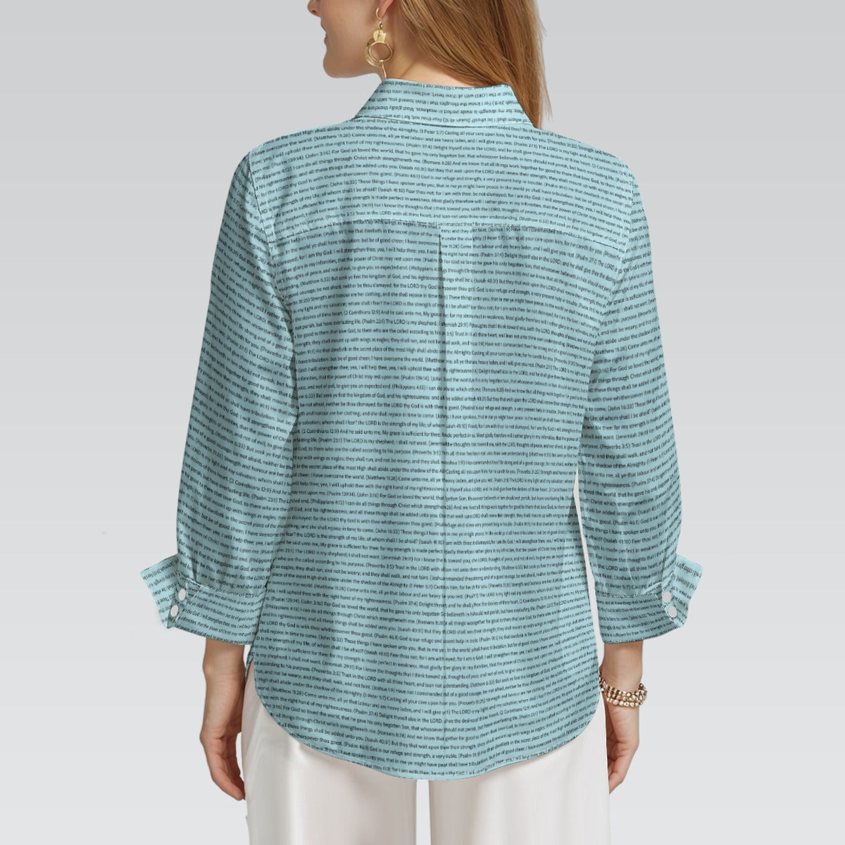 Personalized Women's 3/4 Sleeve Cotton Linen Shirt | Custom Bible Verse