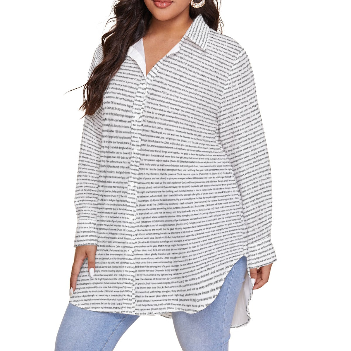 Women Long Sleeve Relaxed Tunic (Plus Size) Shirt | Bible Verse & Scripture