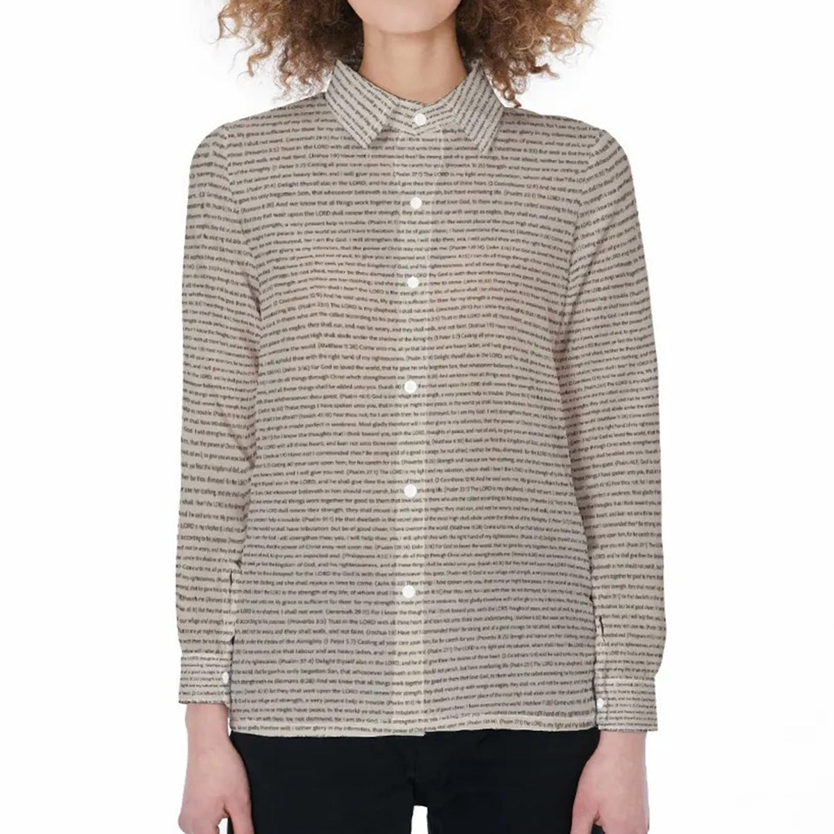 Women Long Sleeve Gathered-Back Shirt | Bible Verse & Scripture