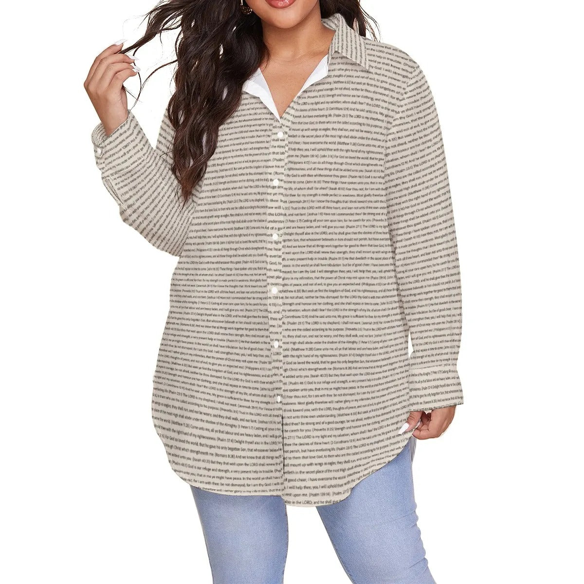 Women Long Sleeve Relaxed Tunic (Plus Size) Shirt | Bible Verse & Scripture