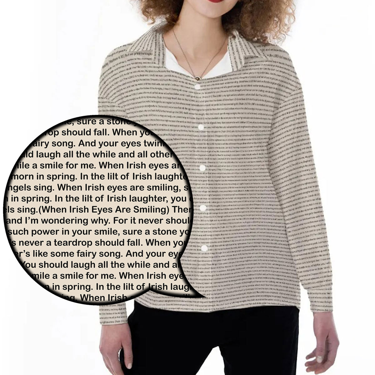 Women Long Sleeve Relaxed Shirt | Personalized Song Lyrics