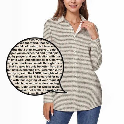 Women's Long Sleeve Cotton Linen Shirt | Personalize Bible Verse & Scripture