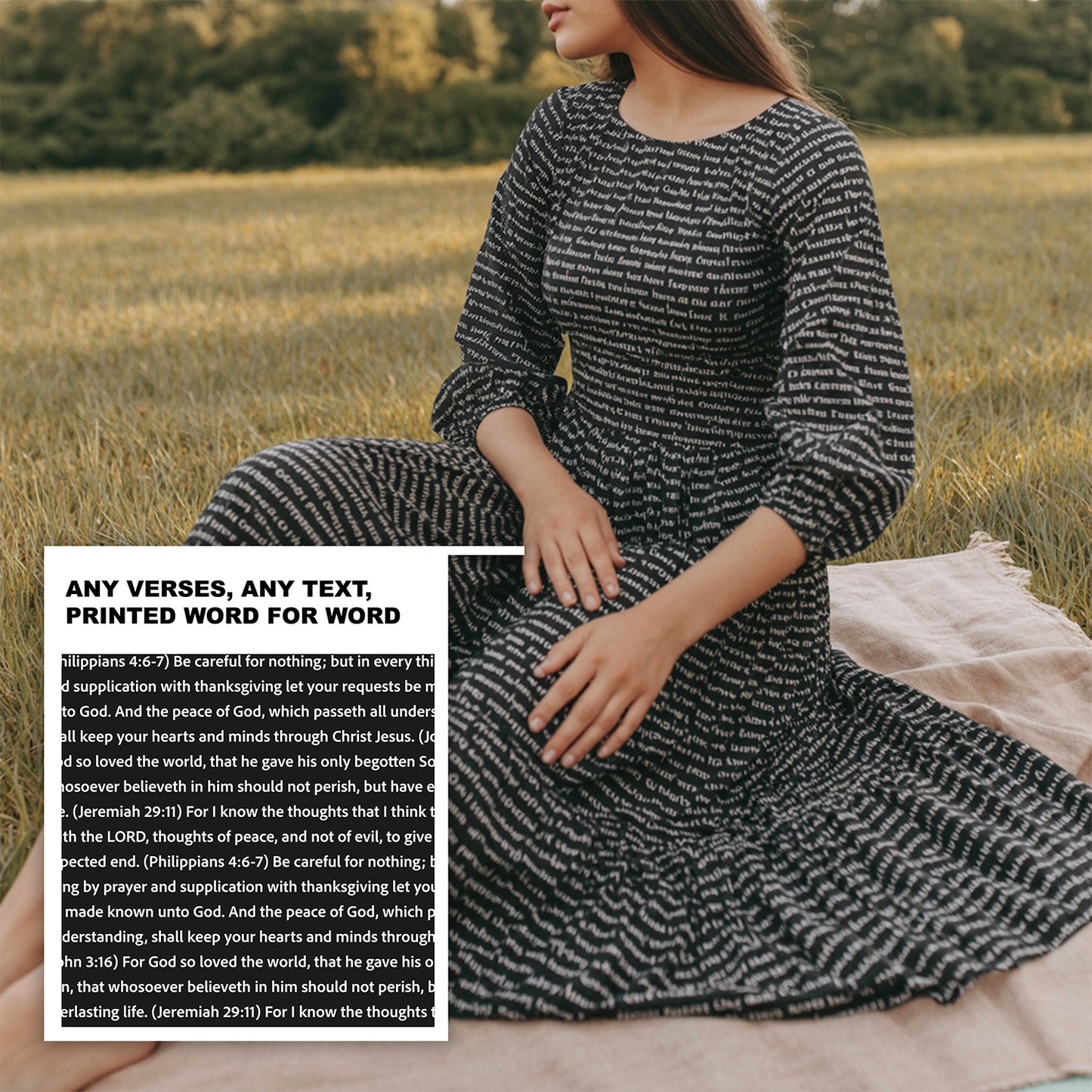 Women's 3/4 Balloon Sleeve Maxi Dress | Personalized Bible Verses