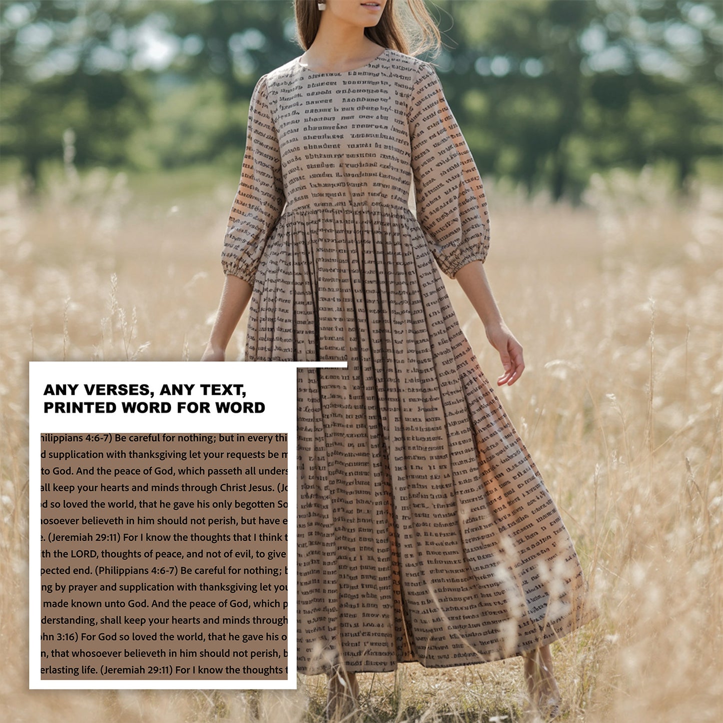 Women's 3/4 Balloon Sleeve Maxi Dress | Personalized Bible Verses