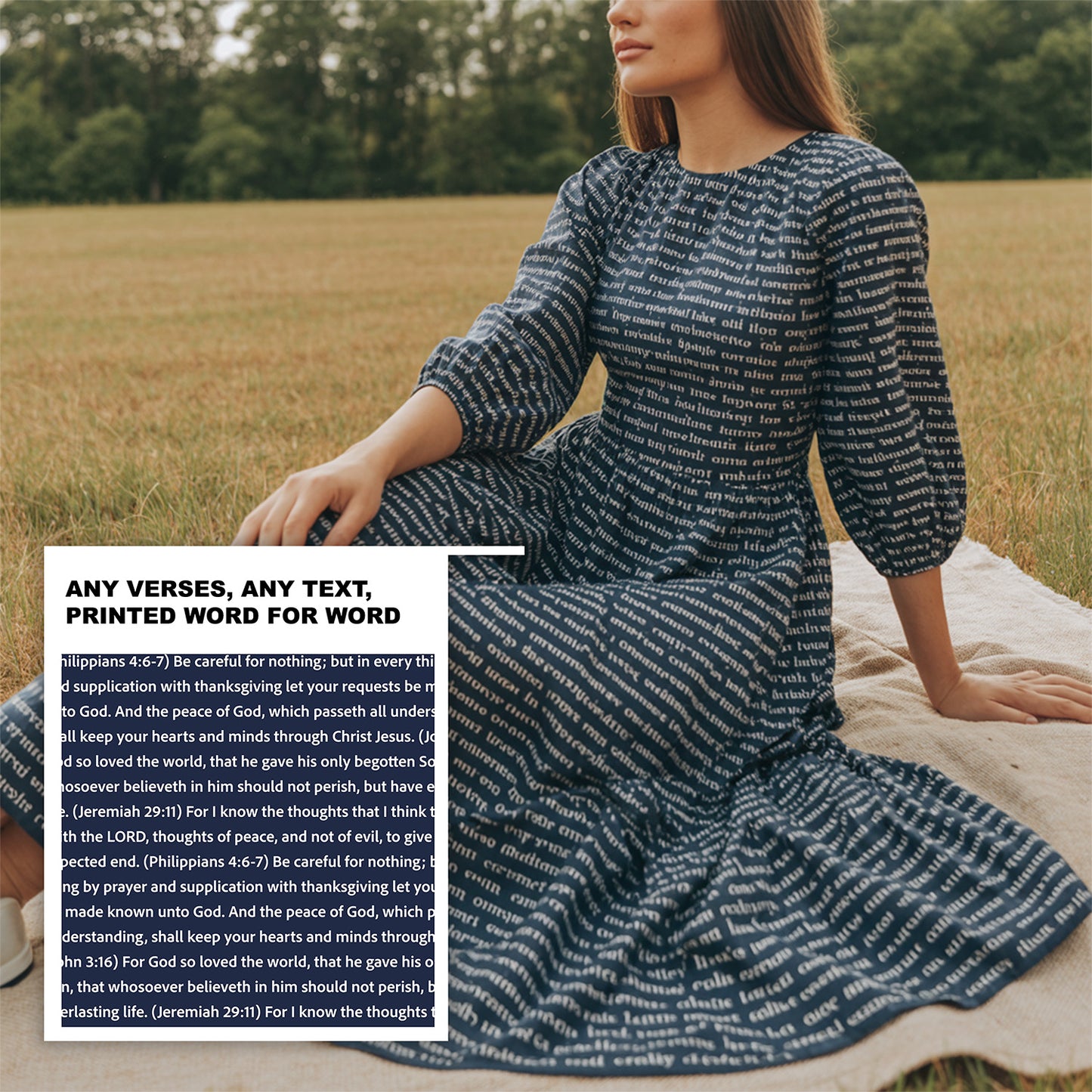 Women's 3/4 Balloon Sleeve Maxi Dress | Personalized Bible Verses