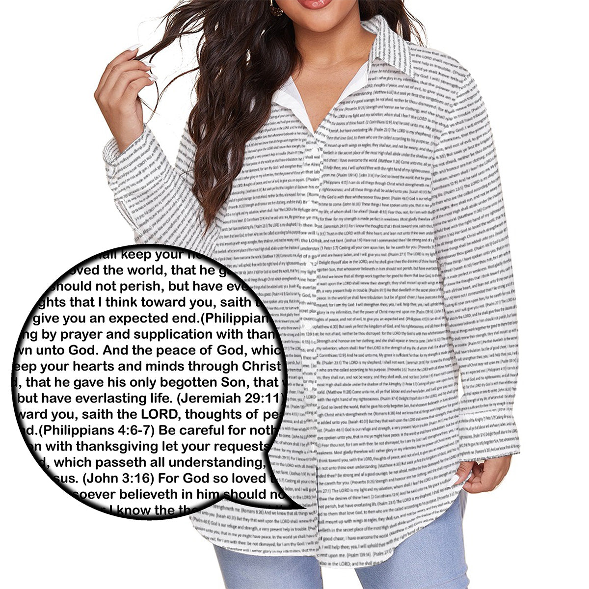 Women Long Sleeve Relaxed Tunic (Plus Size) Shirt | Bible Verse & Scripture