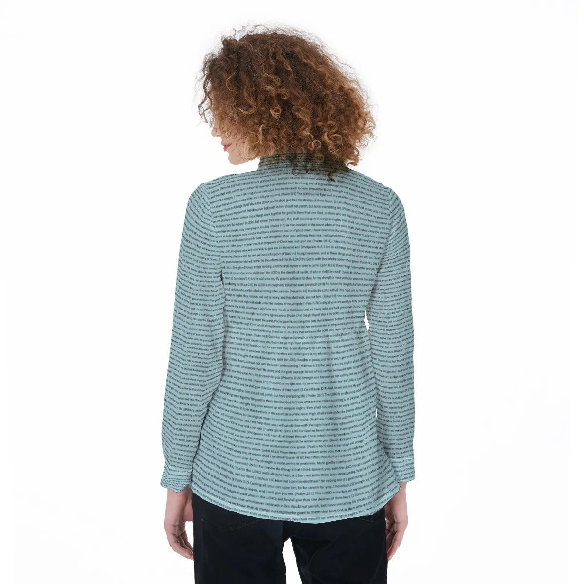 Women Long Sleeve Gathered-Back Shirt | Bible Verse & Scripture