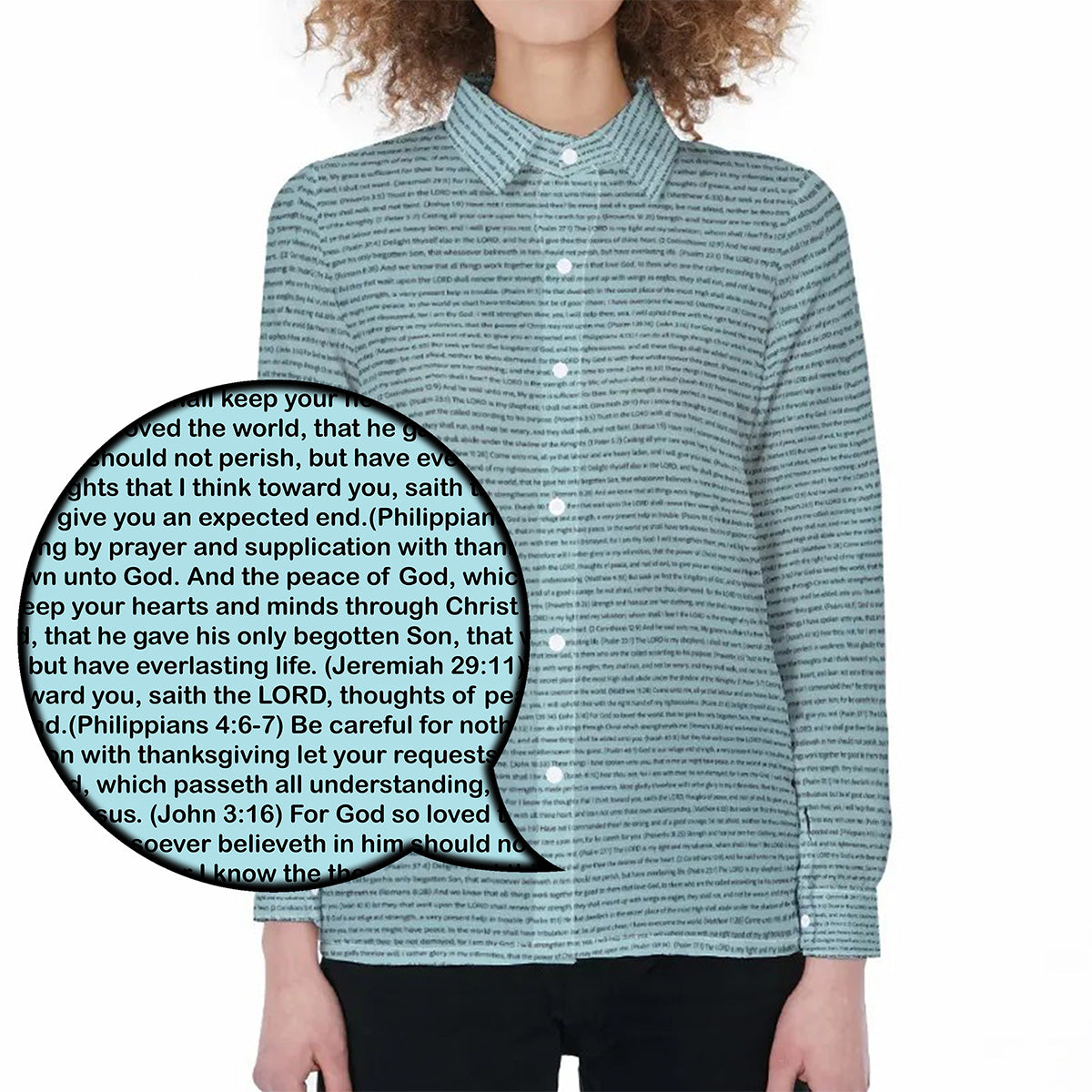 Women Long Sleeve Gathered-Back Shirt | Bible Verse & Scripture
