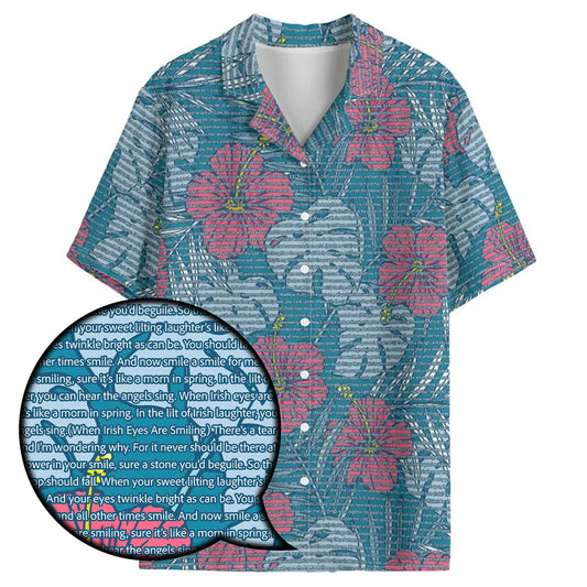 Women's Hawaiian Cotton Shirt - Tropical Floral Scenic Pattern | Song Lyrics