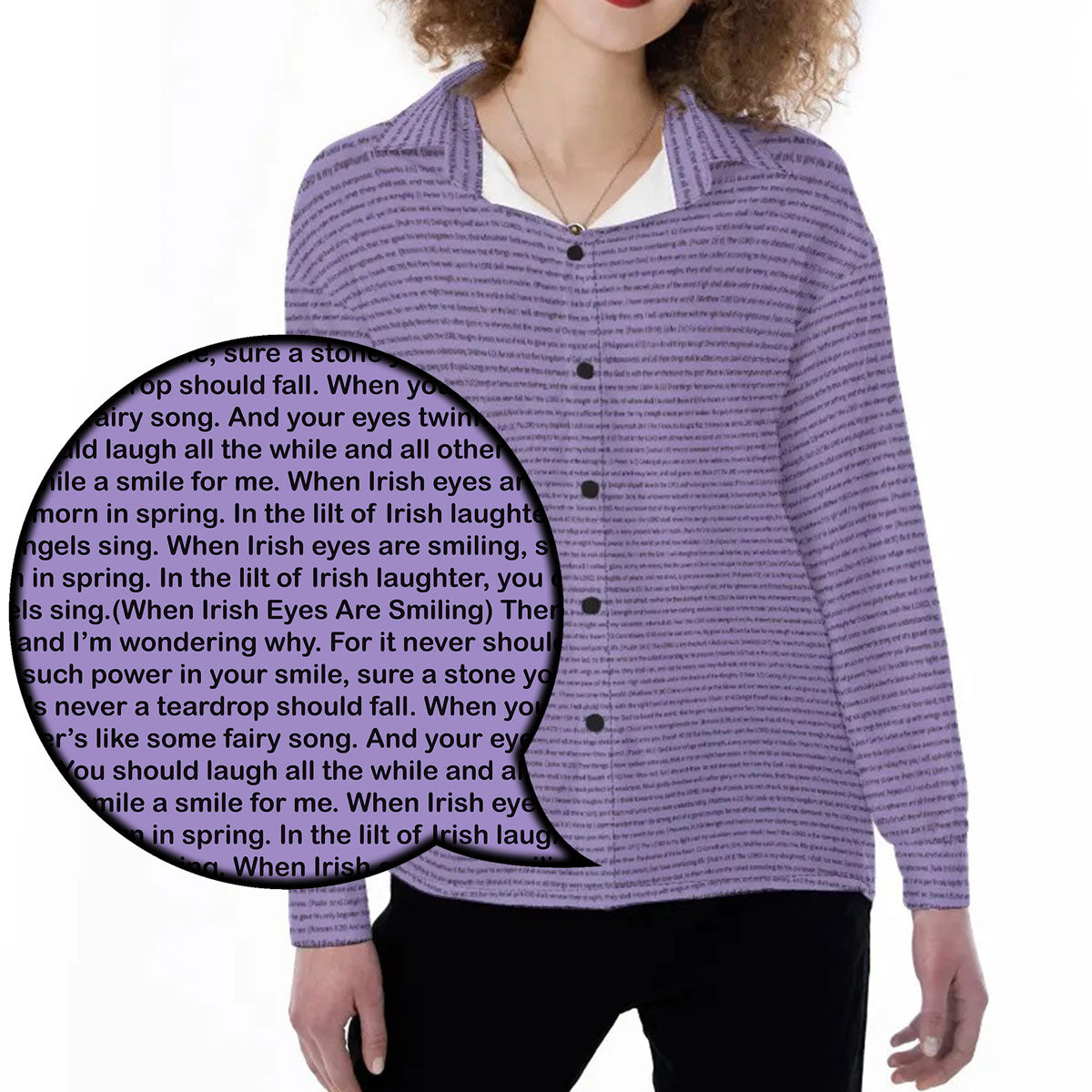 Women Long Sleeve Relaxed Shirt | Personalized Song Lyrics