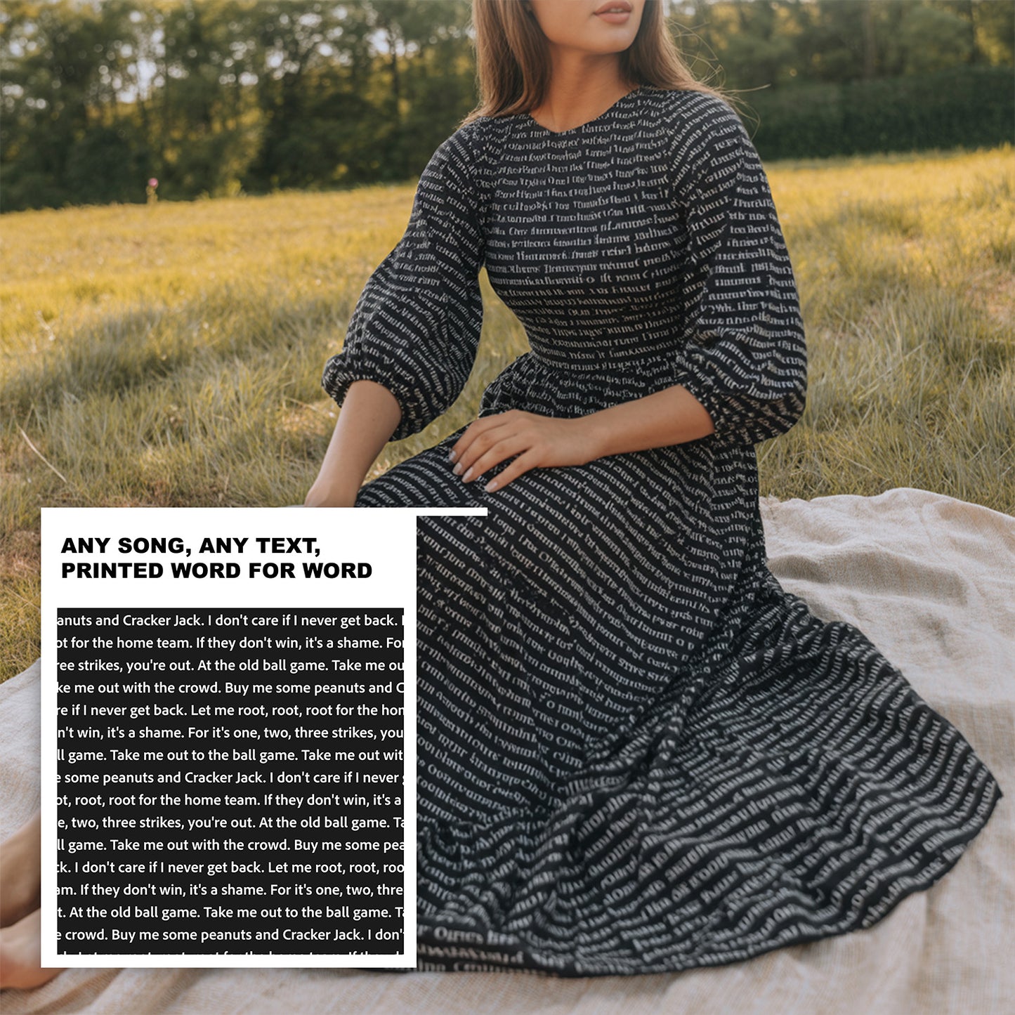 Women's 3/4 Balloon Sleeve Maxi Dress | Personalized Song Lyrics