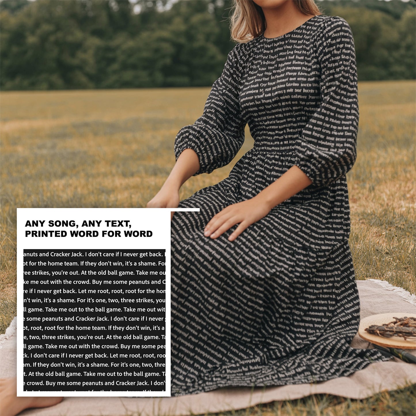 Women's 3/4 Balloon Sleeve Maxi Dress | Personalized Song Lyrics