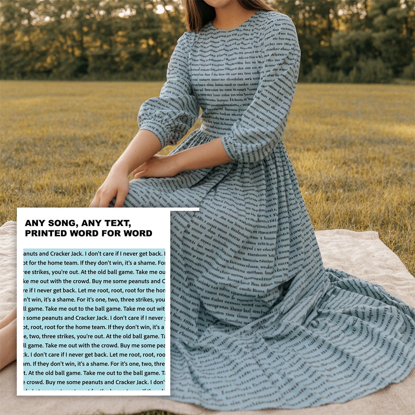Women's 3/4 Balloon Sleeve Maxi Dress | Personalized Song Lyrics