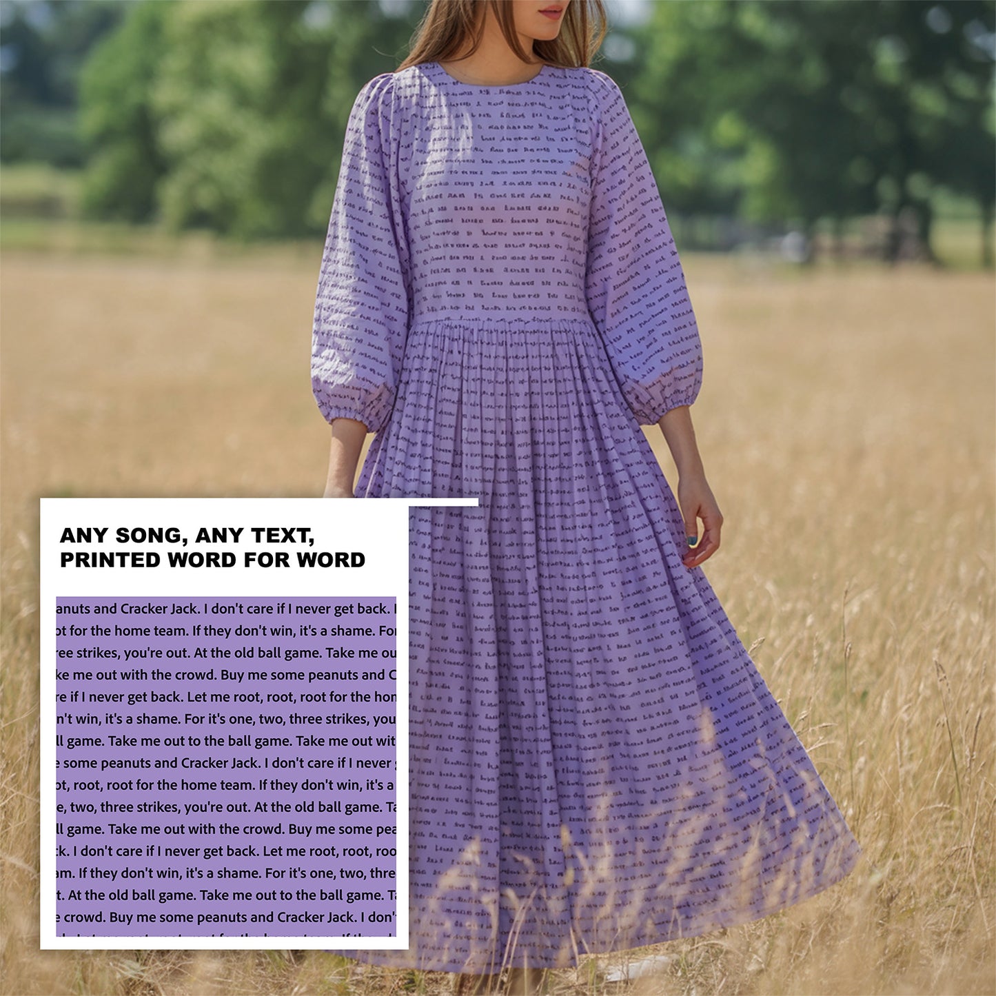 Women's 3/4 Balloon Sleeve Maxi Dress | Personalized Song Lyrics