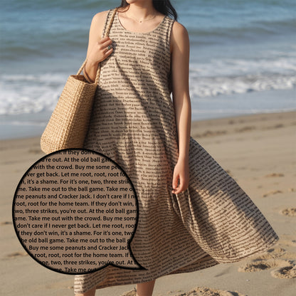 Women's Cotton Linen Texture Sleeveless Midi Dresses | Personalized Song Lyrics