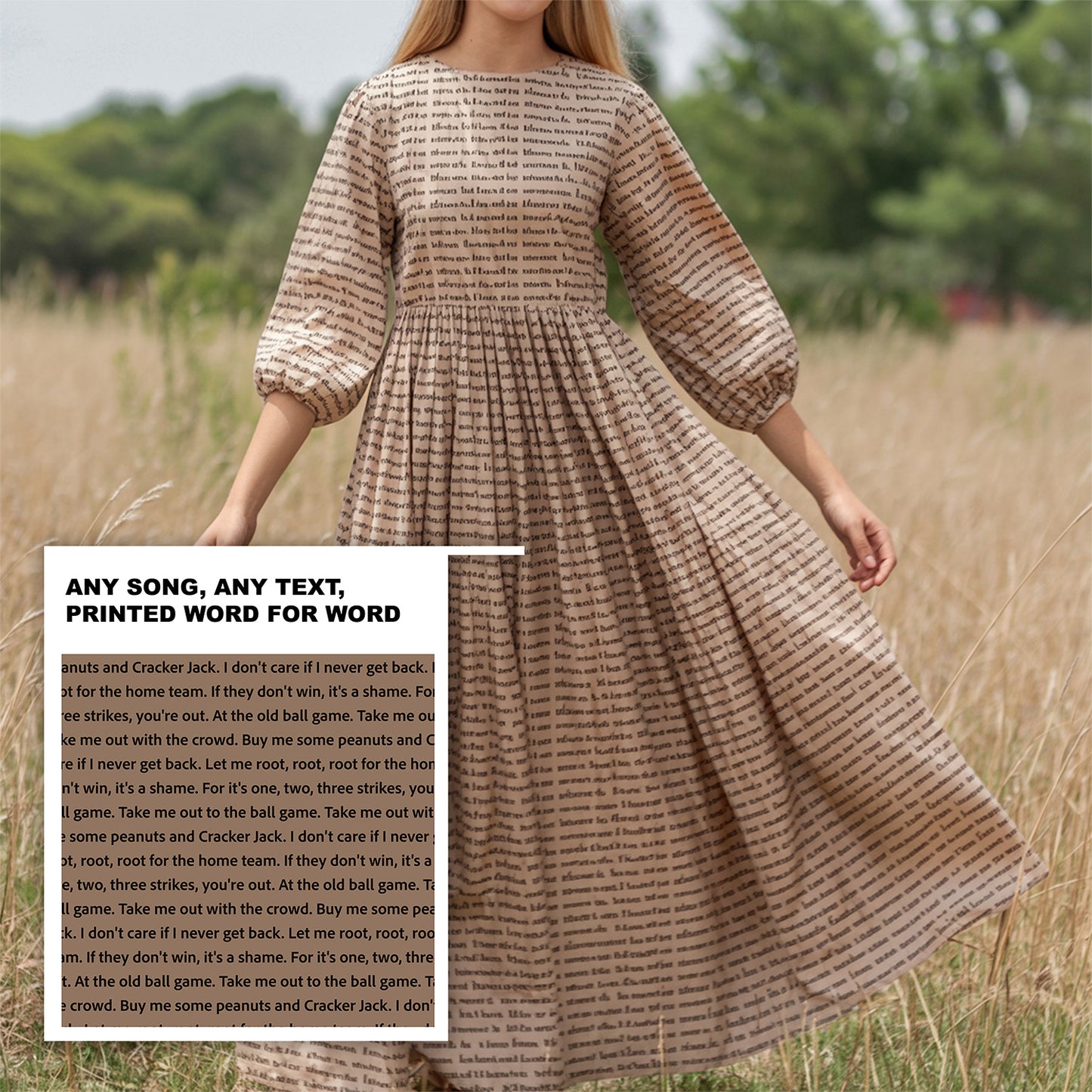 Women's 3/4 Balloon Sleeve Maxi Dress | Personalized Song Lyrics