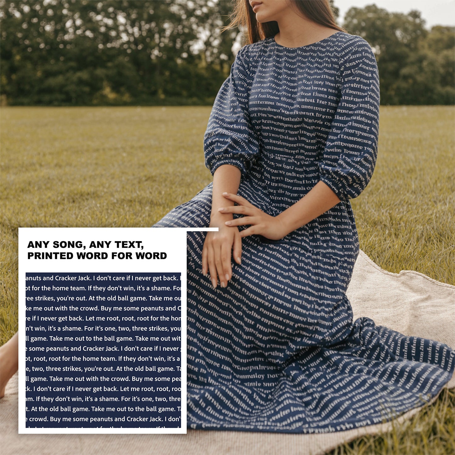 Women's 3/4 Balloon Sleeve Maxi Dress | Personalized Song Lyrics