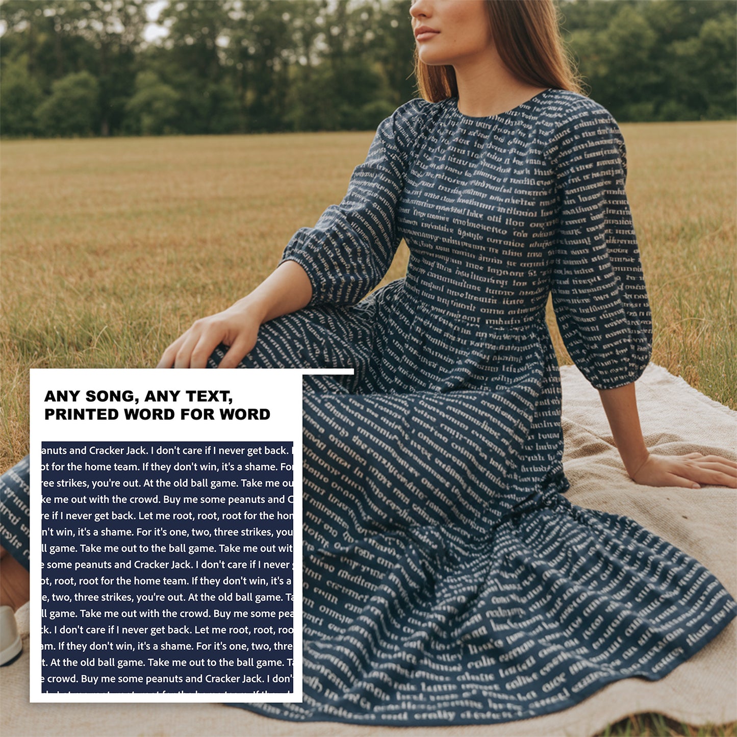 Women's 3/4 Balloon Sleeve Maxi Dress | Personalized Song Lyrics