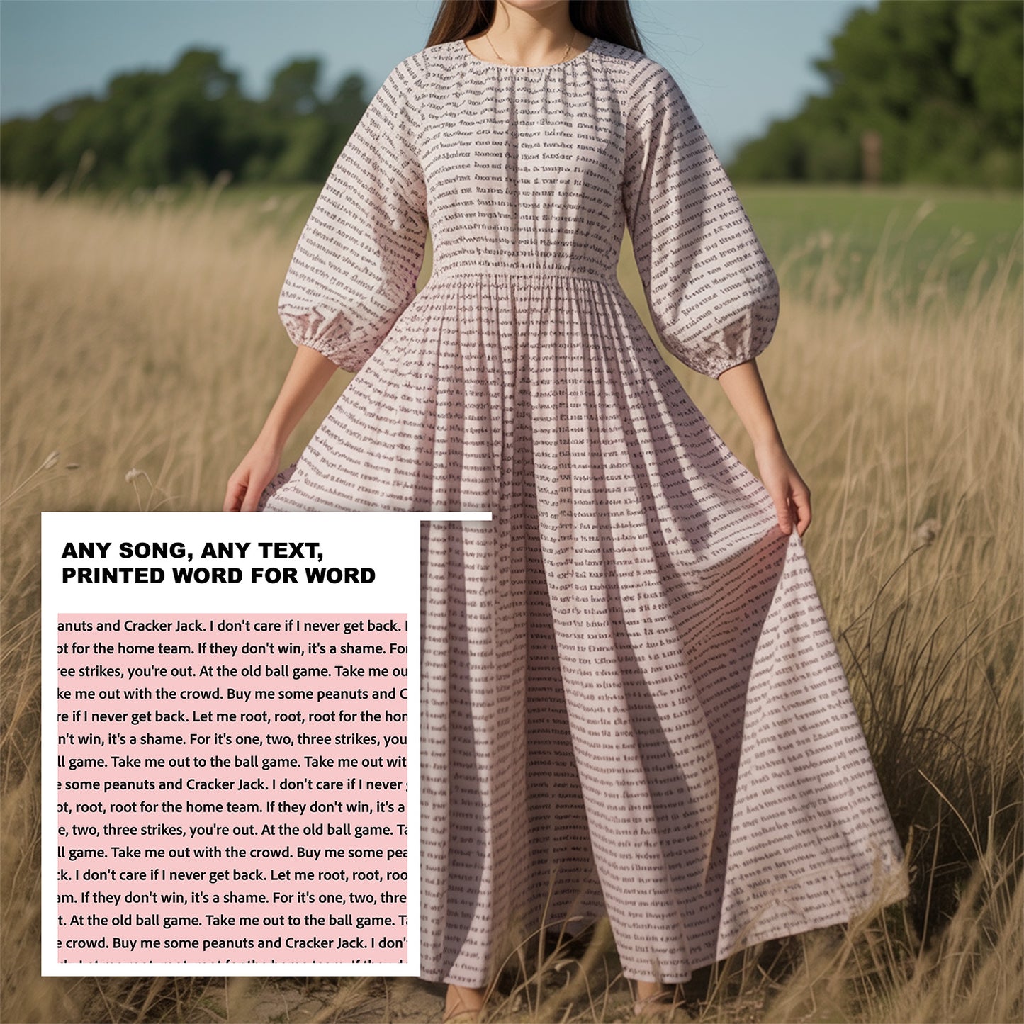 Women's 3/4 Balloon Sleeve Maxi Dress | Personalized Song Lyrics