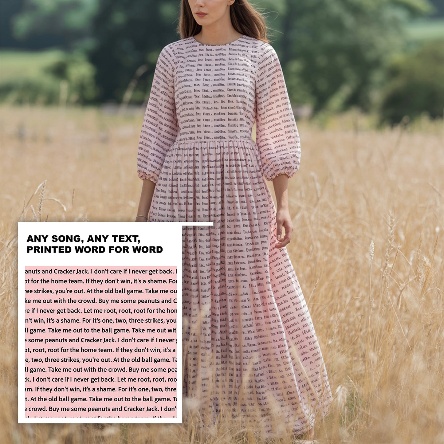 Women's 3/4 Balloon Sleeve Maxi Dress | Personalized Song Lyrics