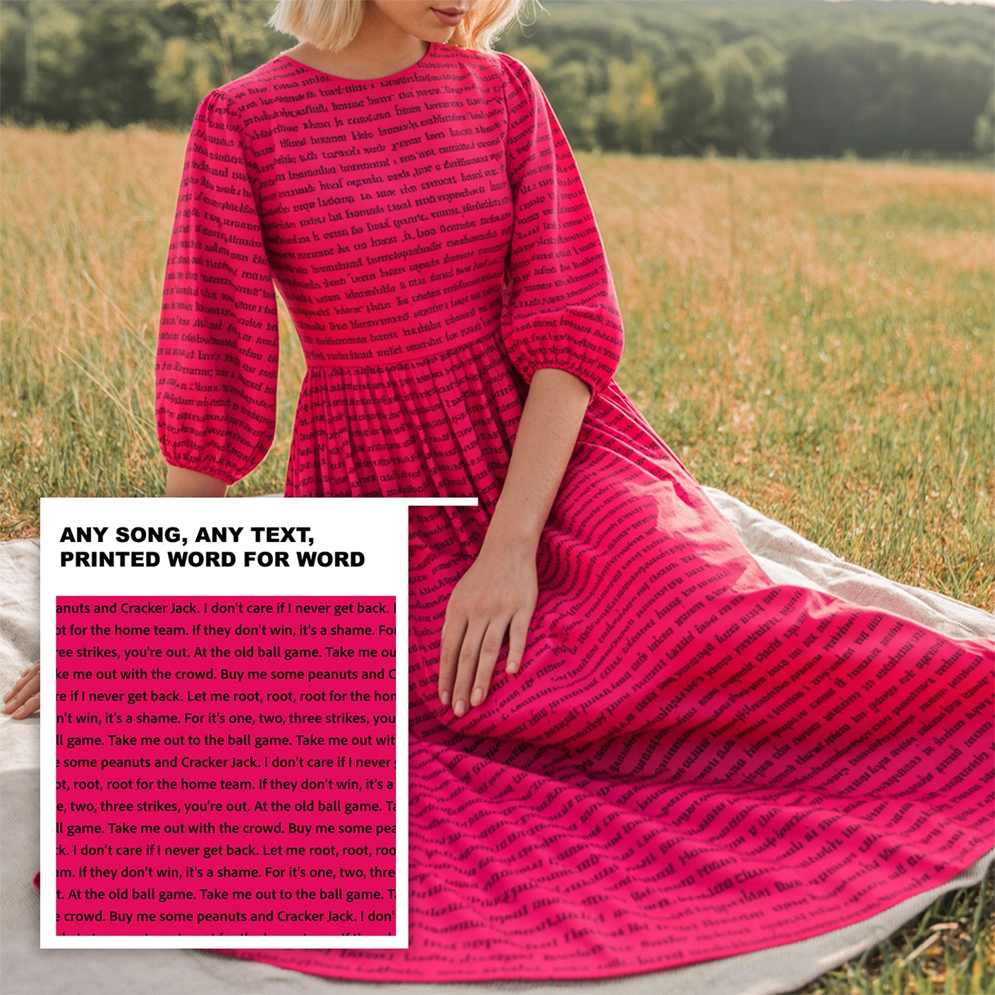 Women's 3/4 Balloon Sleeve Maxi Dress | Personalized Song Lyrics