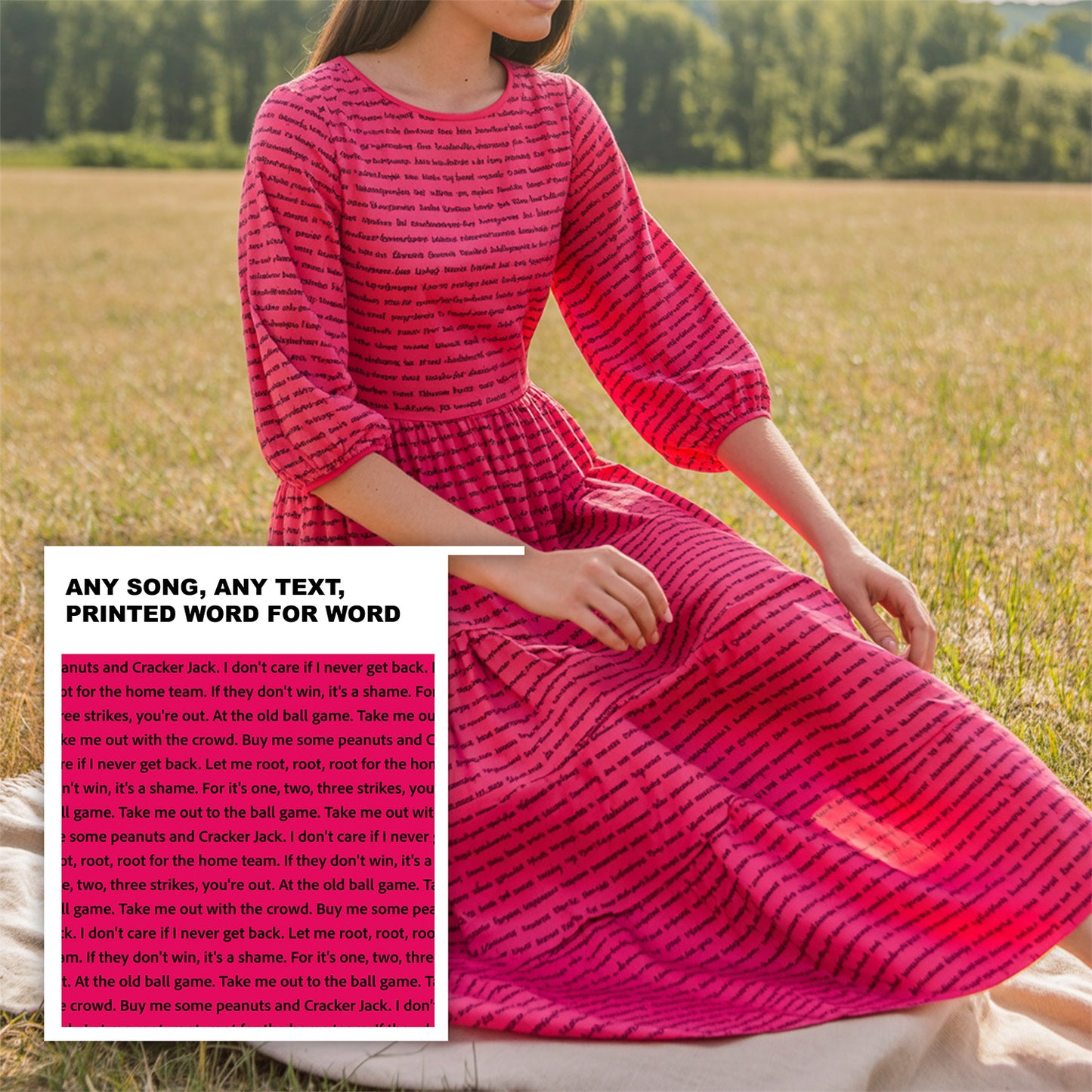 Women's 3/4 Balloon Sleeve Maxi Dress | Personalized Song Lyrics