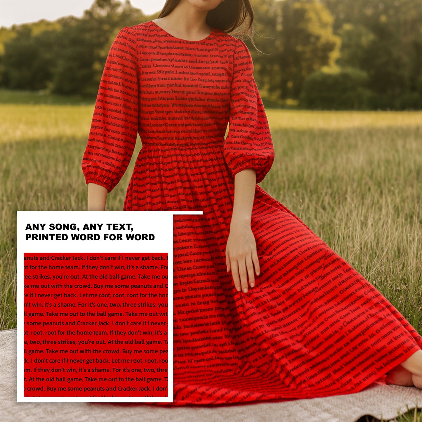 Women's 3/4 Balloon Sleeve Maxi Dress | Personalized Song Lyrics