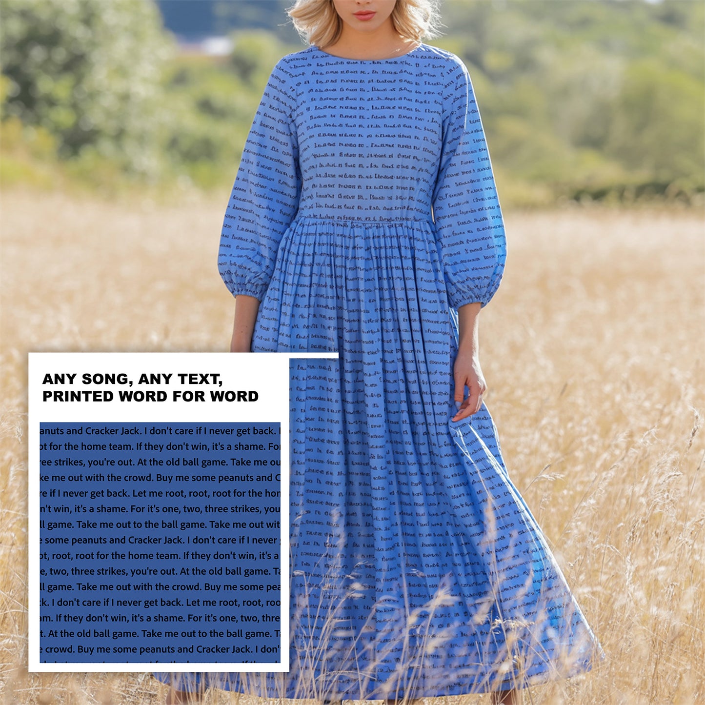 Women's 3/4 Balloon Sleeve Maxi Dress | Personalized Song Lyrics