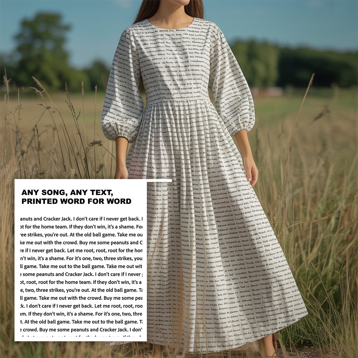 Women's 3/4 Balloon Sleeve Maxi Dress | Personalized Song Lyrics