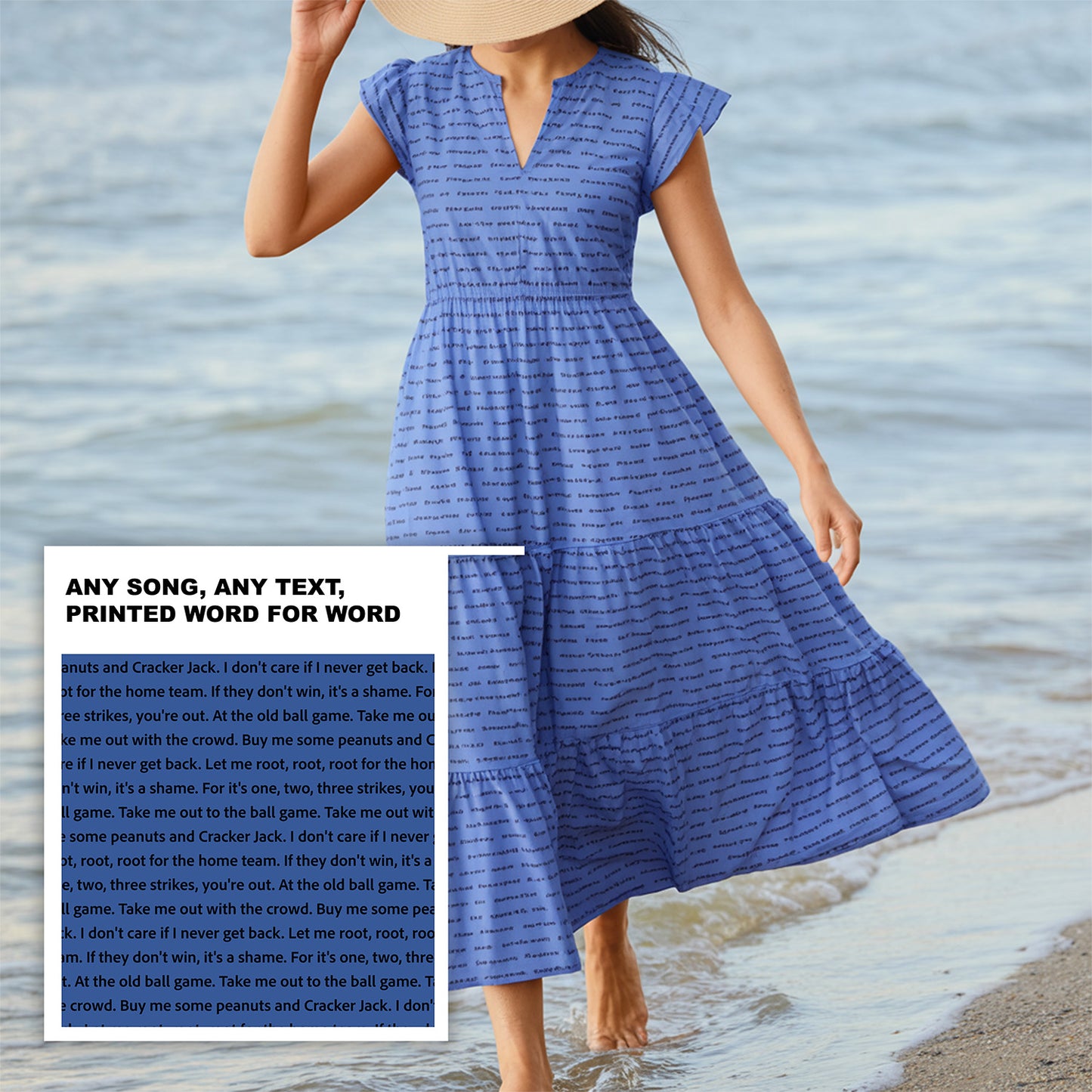 Women's Flutter Tiered Midi Sundress | Personalized Song Lyrics