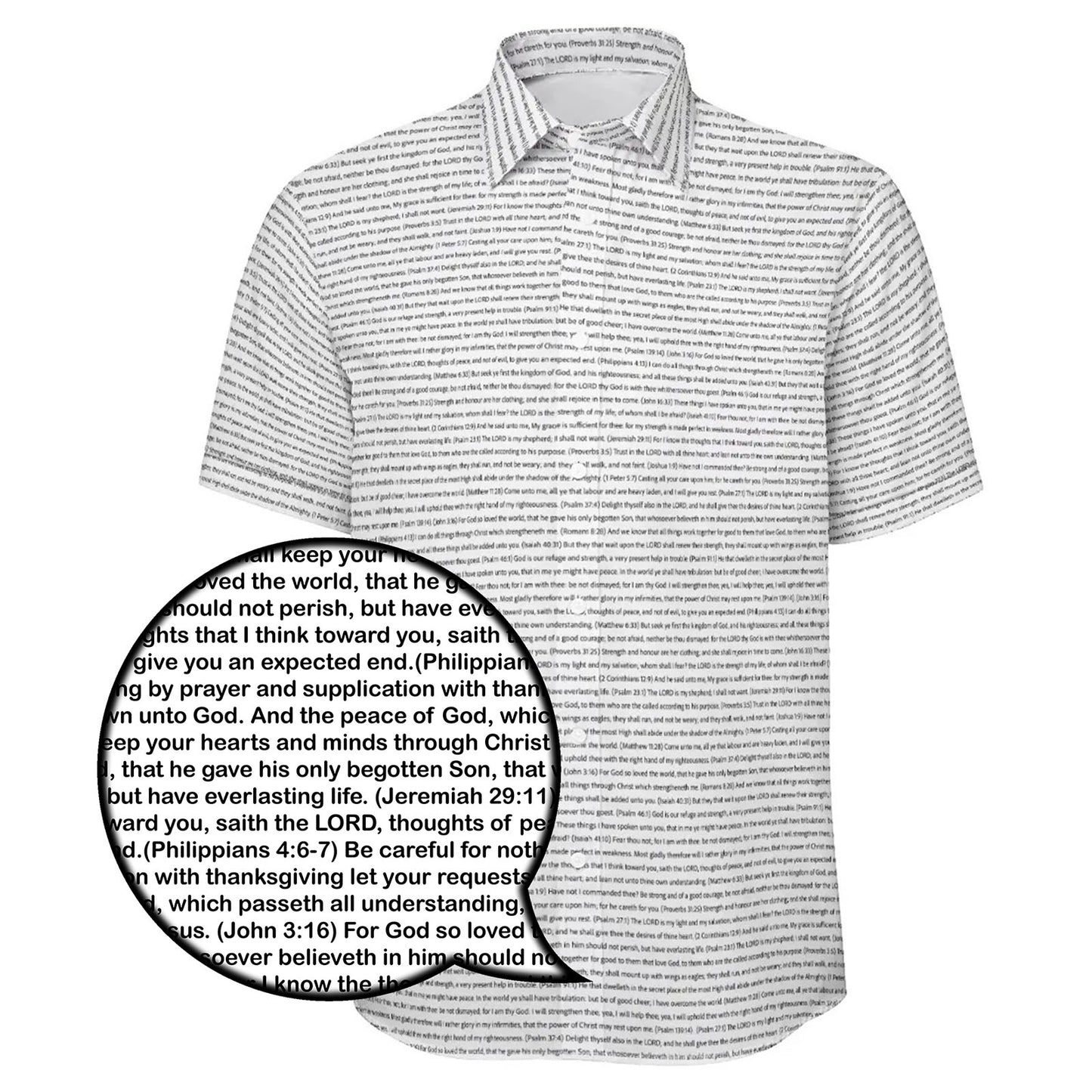 (Natural Cotton) Men Short Sleeve Button Shirt | Bible Verse & Scripture