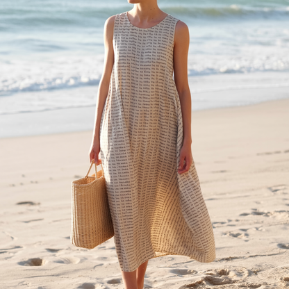 Women's Cotton Linen Texture Sleeveless Midi Dresses | Personalized Song Lyrics