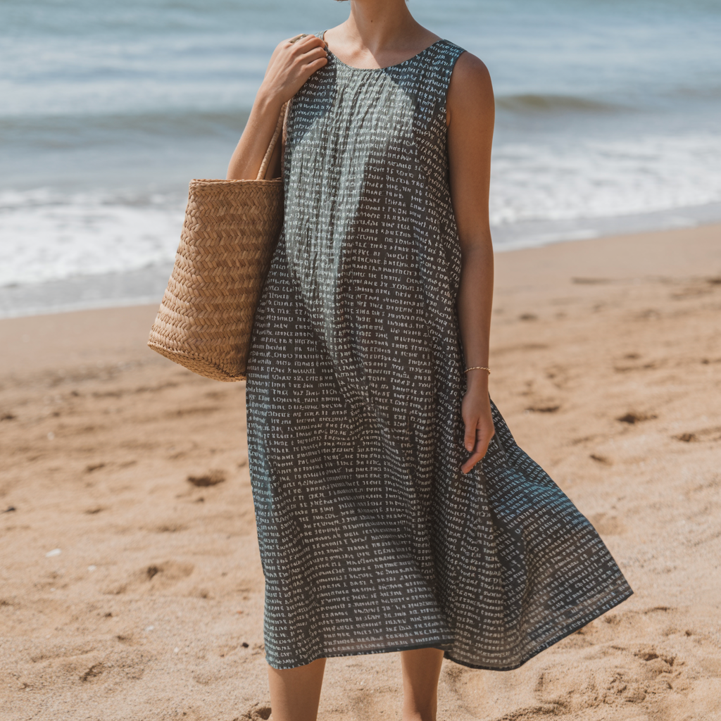 Women's Cotton Linen Texture Sleeveless Midi Dresses | Personalized Song Lyrics