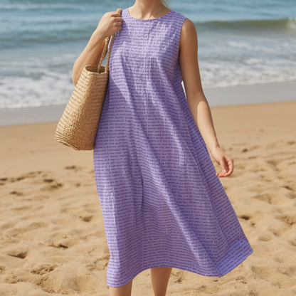 Women's Cotton Linen Texture Sleeveless Midi Dresses | Personalized Song Lyrics