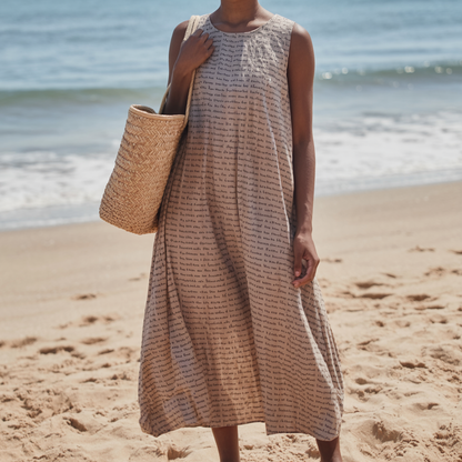 Women's Cotton Linen Texture Sleeveless Midi Dresses | Personalized Song Lyrics