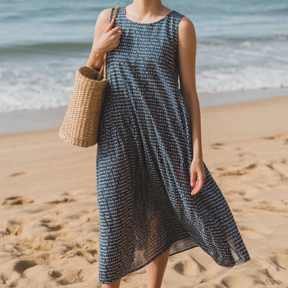 Women's Cotton Linen Texture Sleeveless Midi Dresses | Personalized Song Lyrics