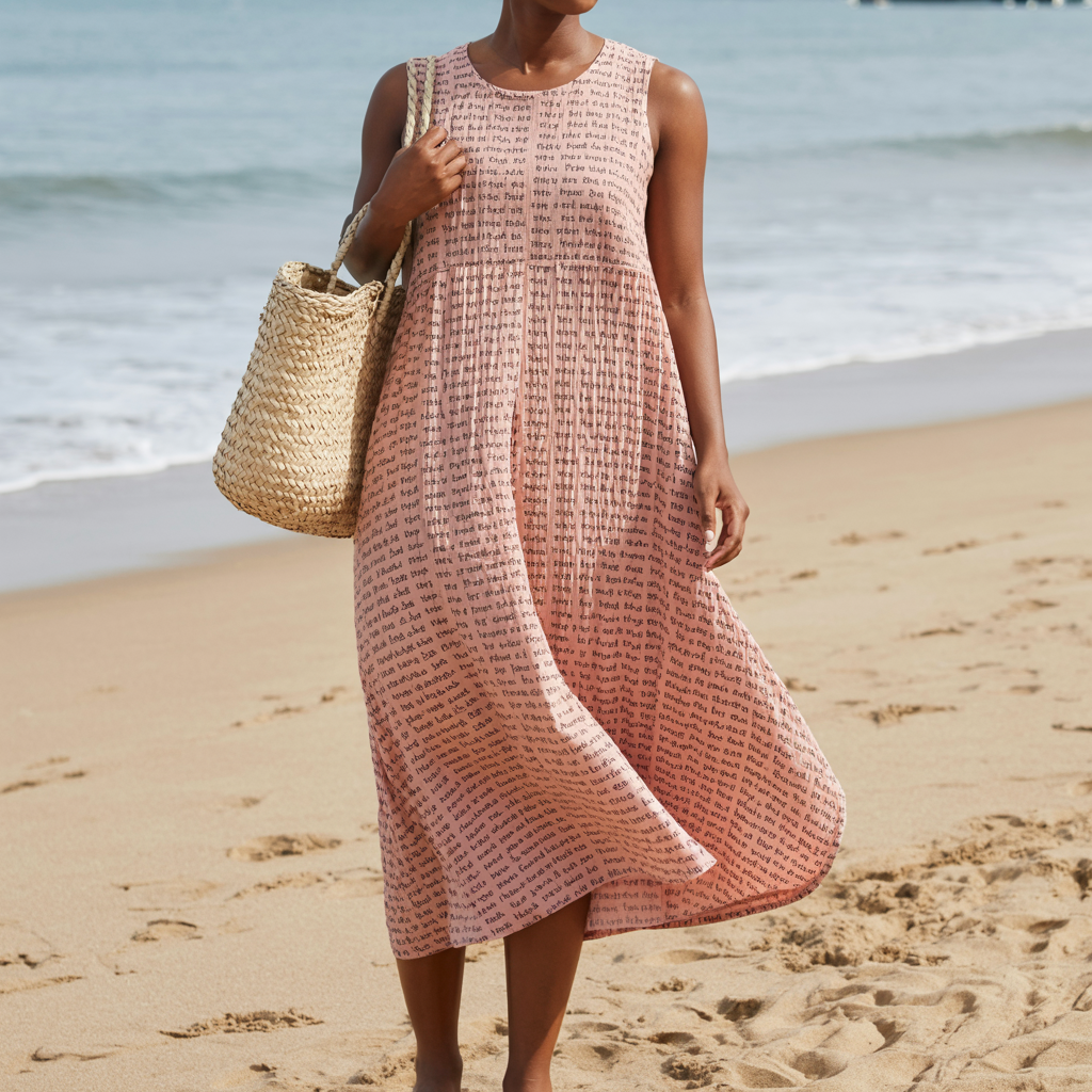 Women's Cotton Linen Texture Sleeveless Midi Dresses | Personalized Song Lyrics