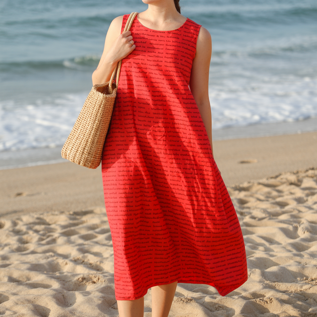 Women's Cotton Linen Texture Sleeveless Midi Dresses | Personalized Song Lyrics