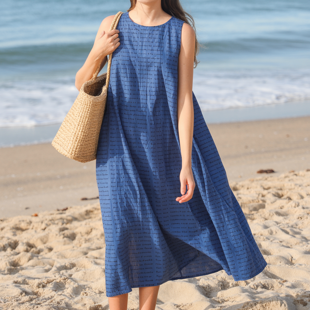 Women's Cotton Linen Texture Sleeveless Midi Dresses | Personalized Song Lyrics
