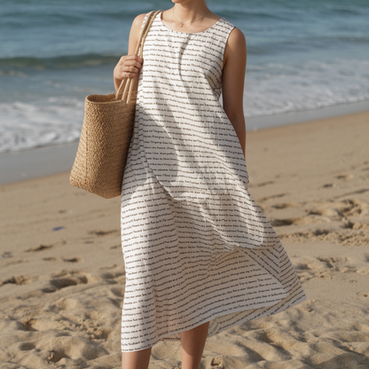 Women's Cotton Linen Texture Sleeveless Midi Dresses | Personalized Song Lyrics