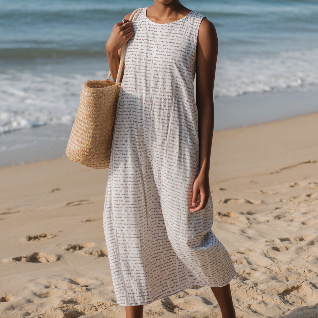 Women's Cotton Linen Texture Sleeveless Midi Dresses | Personalized Song Lyrics