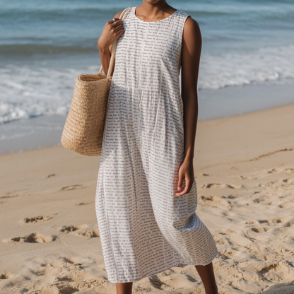 Women's Cotton Linen Texture Sleeveless Midi Dresses | Personalized Song Lyrics