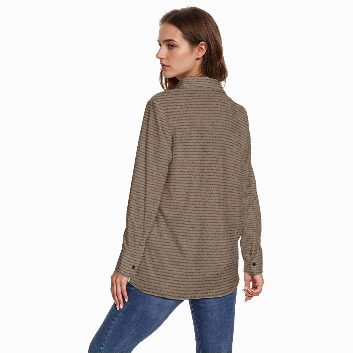 Women's Long Sleeve Cotton Linen Shirt | Personalize Bible Verse & Scripture