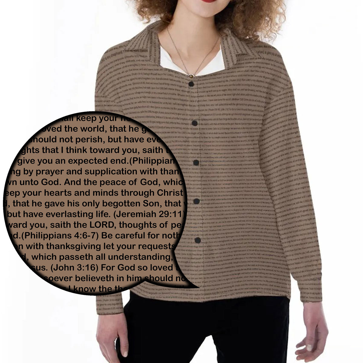 Women Long Sleeve Relaxed Shirt | Personalized Bible Verse/Scripture